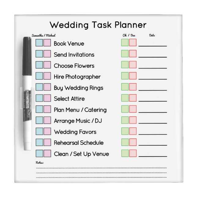 Modern Wedding Task Planner Dry Erase Board (Front)