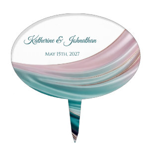 Modern Wedding-Teal & Blush Silk Cake Topper