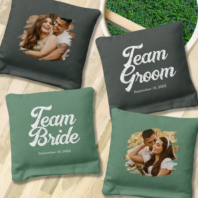 Modern Wedding Team Bride Groom Cornhole Bags
