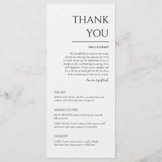 Modern Wedding Thank You and Dinner Menu