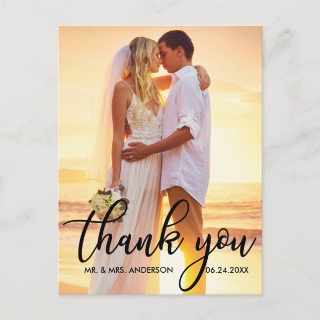 Modern Wedding Thank You Bride Groom Photo B Postcard (Front)