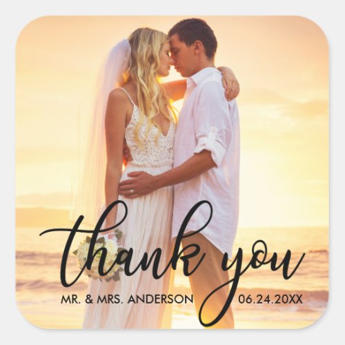 Modern Wedding Thank You Bride Groom Photo B Square Sticker