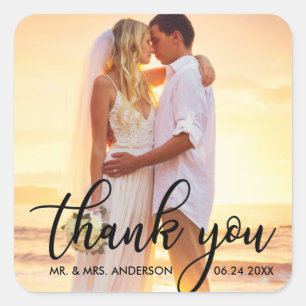 Modern Wedding Thank You Bride Groom Photo B Square Sticker