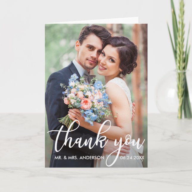 Modern Wedding Thank You Bride Groom Photo Fold (Front)