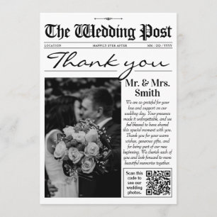 Modern Wedding Thank You Card, Wedding Newspaper Card