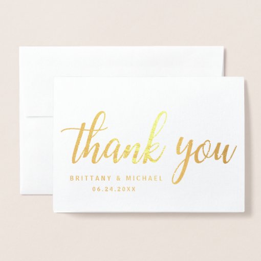 Modern Wedding Thank You Couple Photo Gold Foil Card 