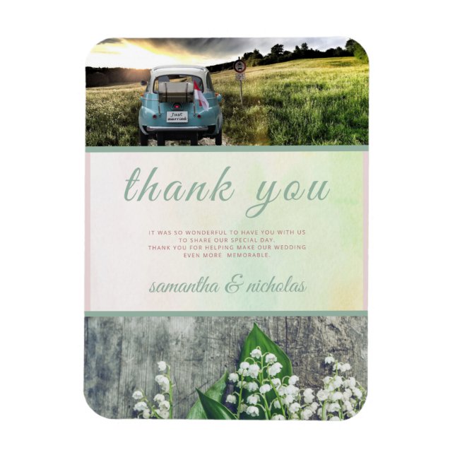 Modern Wedding Thank You Green Pink photo Magnet (Vertical)