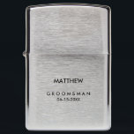 Modern Wedding Thank You Groomsman Zippo Lighter<br><div class="desc">A gift for the Groomsman personalized with name and wedding date. Edit the sample text with your desired text.</div>
