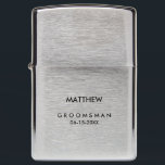 Modern Wedding Thank You Groomsman Zippo Lighter<br><div class="desc">A gift for the Groomsman personalized with name and wedding date. Edit the sample text with your desired text.</div>