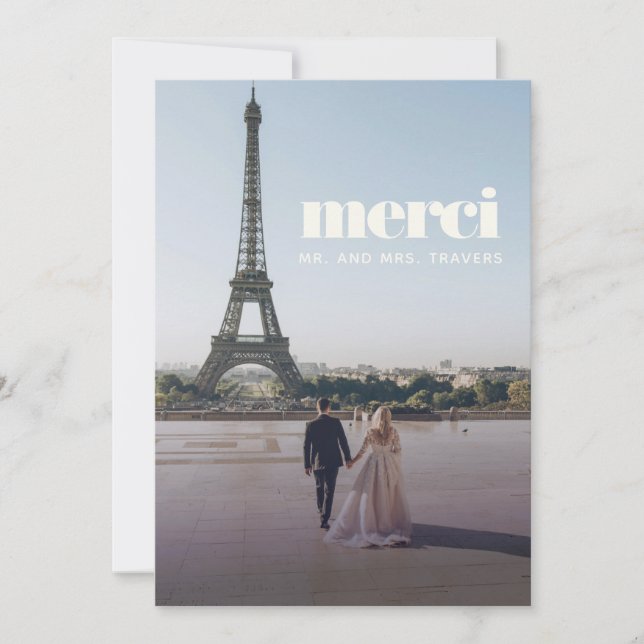 Modern Wedding Thank You | Merci Card (Front)