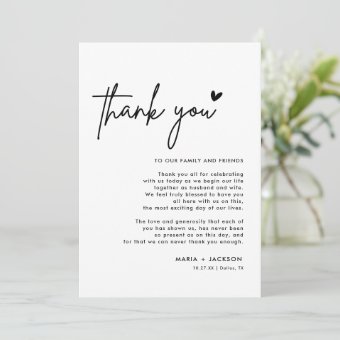 Modern Wedding Thank You Note Menu Cards | Zazzle