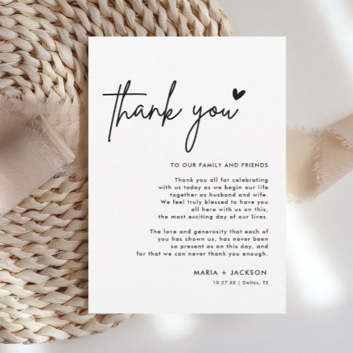 Modern Wedding Thank You Note Menu Cards