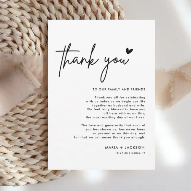 Modern Wedding Thank You Note Menu Cards | Zazzle