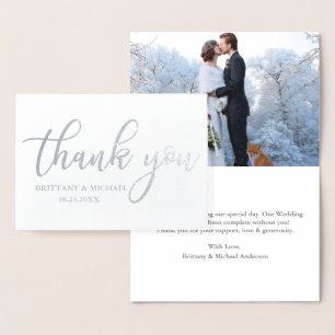 Modern Wedding Thank You Photo Silver Foil Card