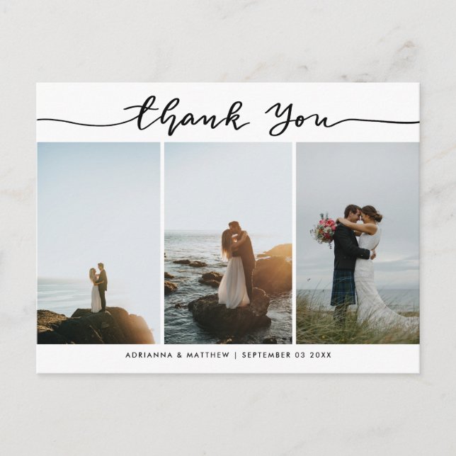 Modern Wedding Thank You Script | Photo Collage Postcard (Front)