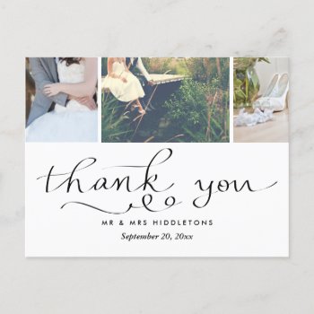 Modern Wedding Thank You Typography | Three Photos Postcard by ohwhynotweddings at Zazzle