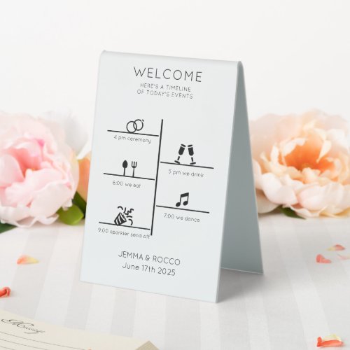 Modern Wedding Timeline Photo  Table Tent Sign