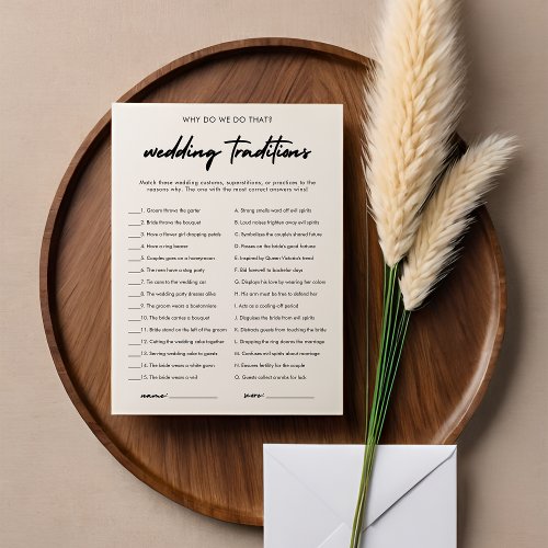 Modern Wedding Traditions Bridal Shower Game Card