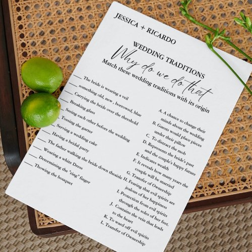 Modern Wedding Traditions Bridal Shower Game Card