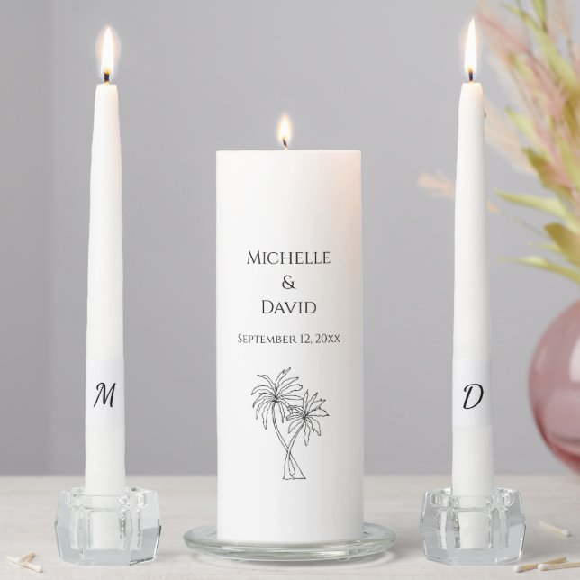 Modern Wedding Tropical Palm Trees Monogram Unity Candle Set (In Situ)