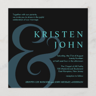 Modern Wedding Typography Teal Blue Black Invitation