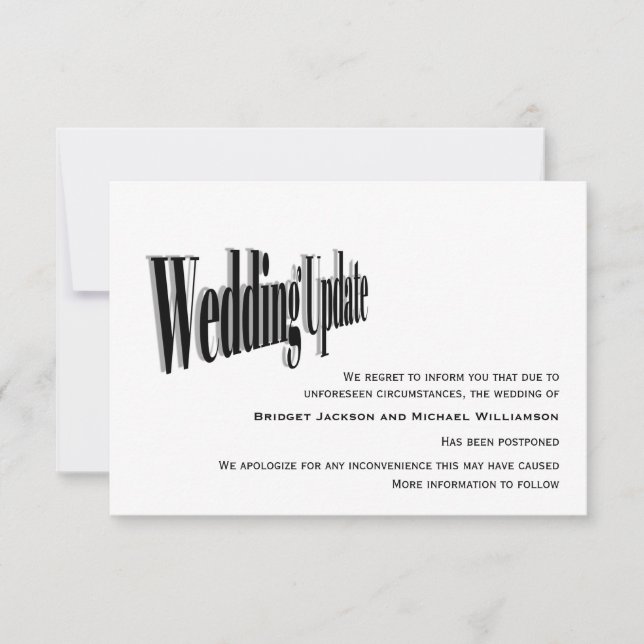 Modern Wedding Update – Postponed Save The Date (Front)