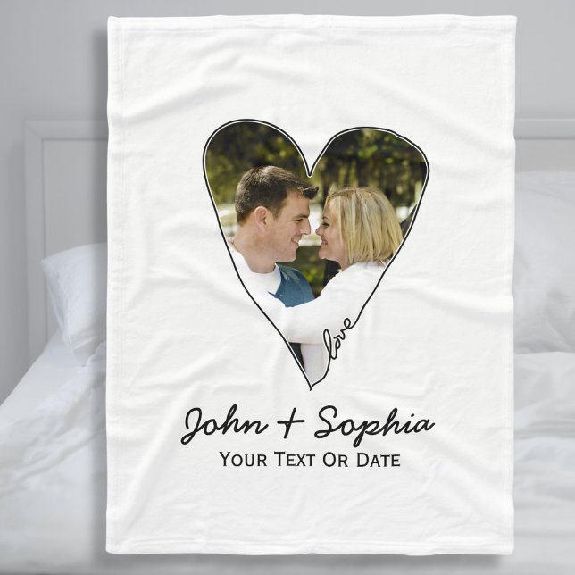 Modern Wedding Valentine Love Heart Custom Photo Fleece Blanket (Creator Uploaded)