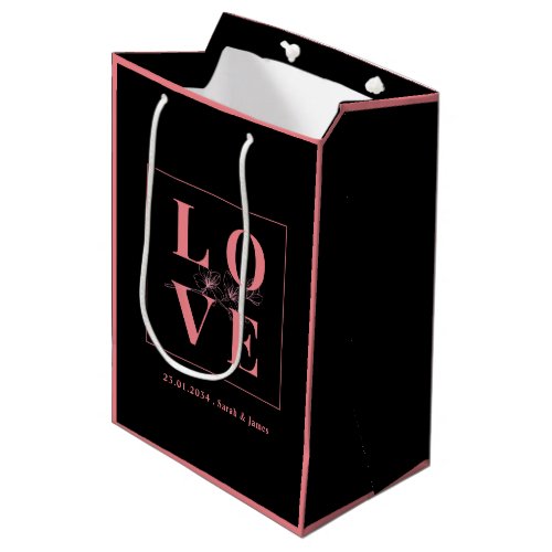 Modern Wedding  Valentine Personalized Black Pink Medium Gift Bag