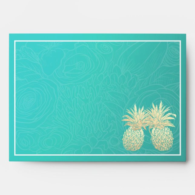 Modern Wedding Vintage Gold Foil Pineapple Couple Envelope (Front)