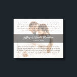 Modern Wedding Vow Art Marriage Anniversary Photo Canvas Print<br><div class="desc">Elegant wedding vow art. Create your own one-of-a-kind wedding gift,  anniversary gift or personal keepsake by adding the names of the couple,  the wedding date and his and her wedding vows. In the background,  upload a romantic wedding photograph.</div>