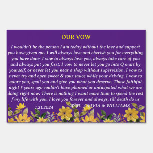 MODERN WEDDING VOW IN PURPLE WITH FLOWERS SIGN