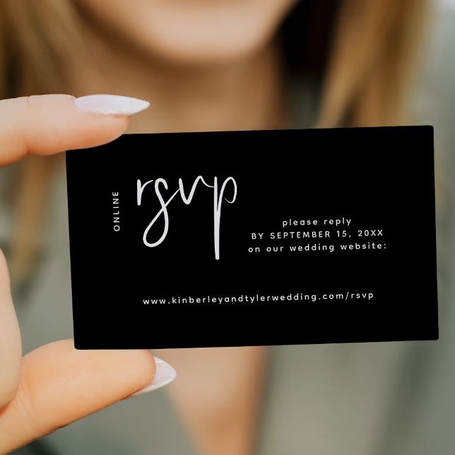 Modern wedding website online rsvp black enclosure card (Creator Uploaded)