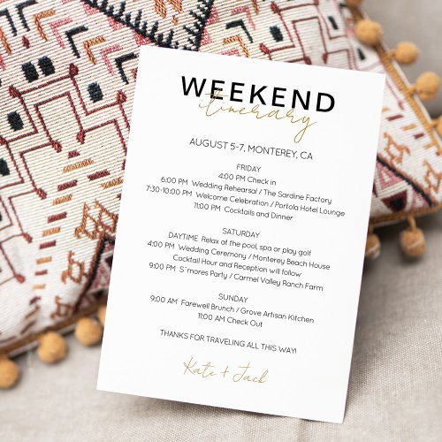 Modern Wedding Weekend Itinerary Card