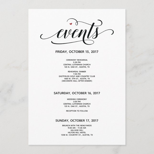 Modern Wedding Welcome and Itinerary card v2 (Front)