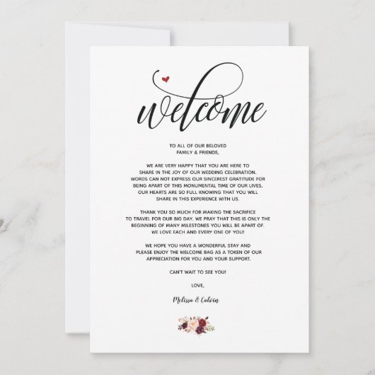 Modern Wedding Welcome and Itinerary card v2 (Front)