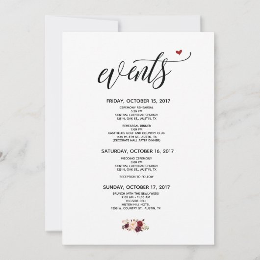 Modern Wedding Welcome and Itinerary card v2 (Back)