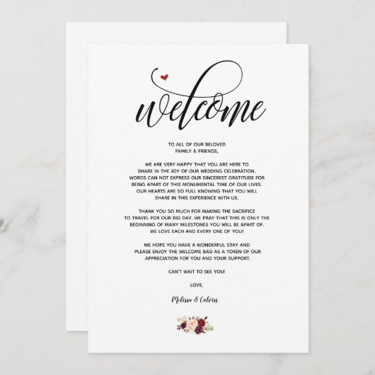 Modern Wedding Welcome and Itinerary card v2 (Front/Back)