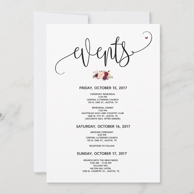 Modern Wedding Welcome and Itinerary card v23 (Back)
