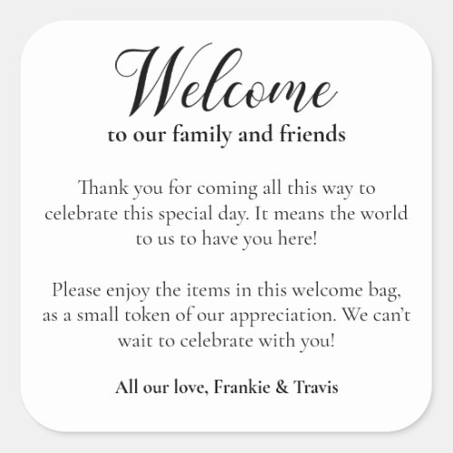 Modern Wedding Welcome Gift Bag Basket Square Sticker