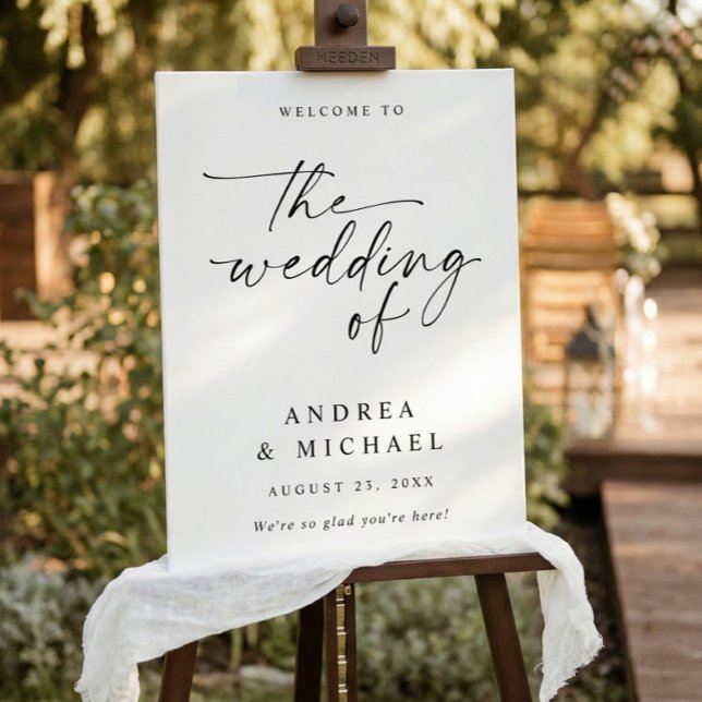 Modern Wedding Welcome Handwriting Foam Board (Trendy wedding welcome sign featuring elegant handwriting in black and white)