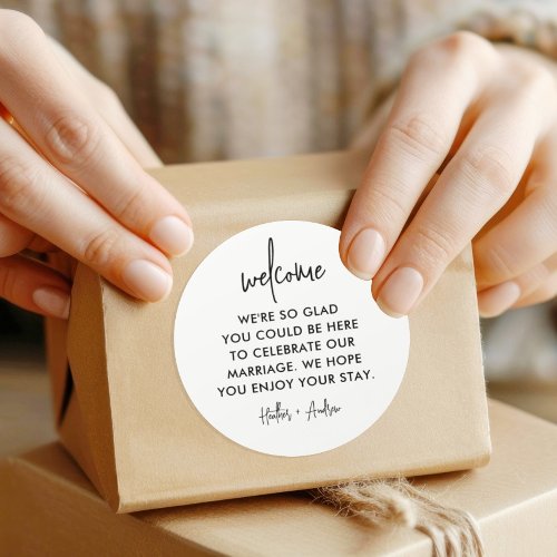 Modern Wedding Welcome Hotel Bag  Classic Round Sticker