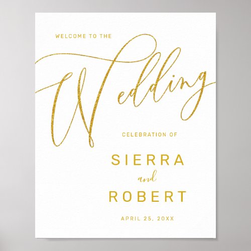 Modern Wedding Welcome Sign Faux Glitter Script