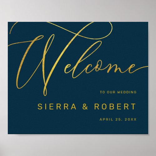 Modern Wedding Welcome Sign Faux Gold Script