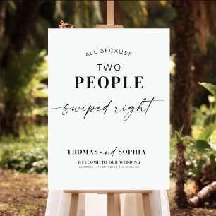 Modern Wedding Welcome Sign   Swipe Right Sign