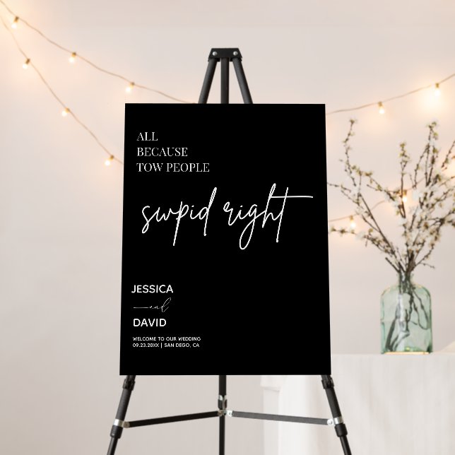 Modern Wedding Welcome Sign | Swipe Right Sign (In Situ (Stand))