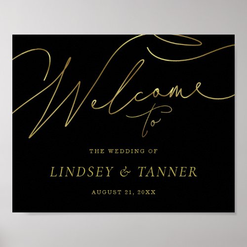 Modern Wedding Welcome Sign with Faux Gold Script