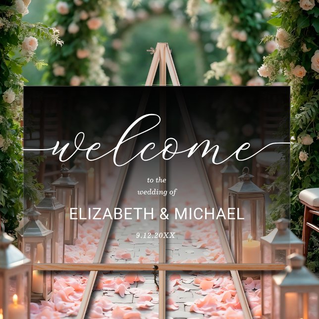 Modern Wedding Welcome Transparent Black Acrylic Sign (Modern wedding welcome  transparent black acrylic sign with white lettering)