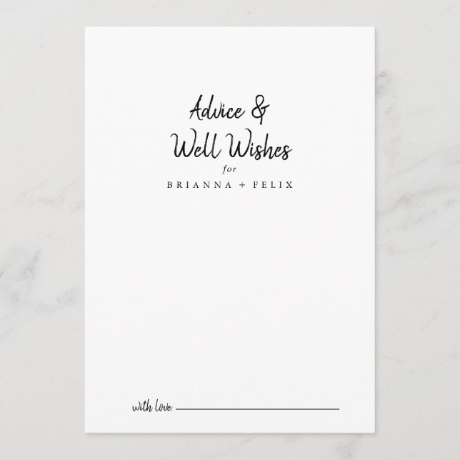 Modern Wedding Well Wishes Advice Card (Front)