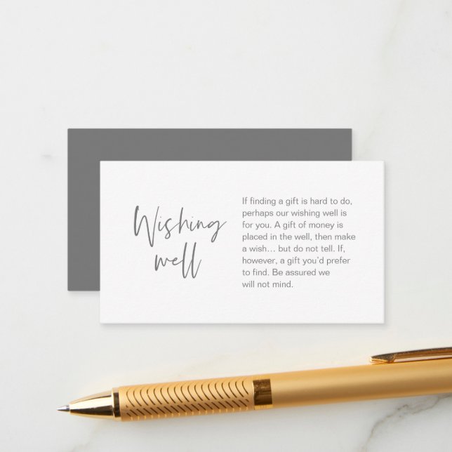 Modern Wedding Wishing Well, Gift of Money, Grey E Enclosure Card (Front/Back In Situ)