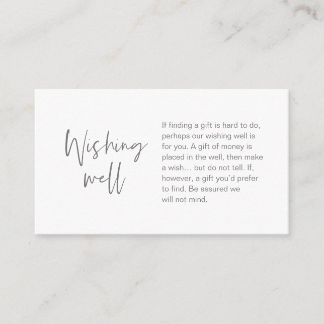 Modern Wedding Wishing Well, Gift of Money, Grey Enclosure Card (Front)